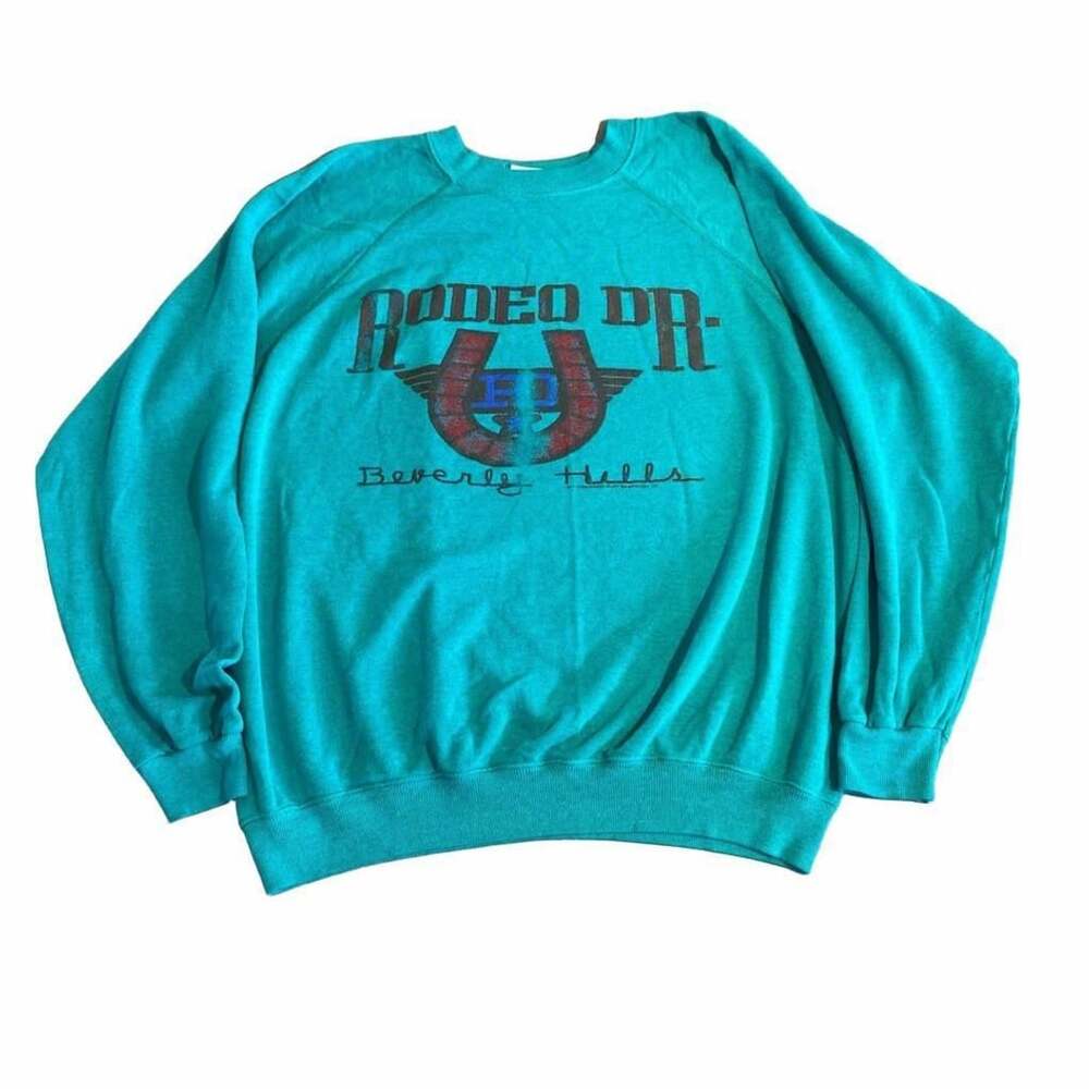 Hanes Rodeo Dr Beverly Hills Sweatshirt Size XL Vintage Teal